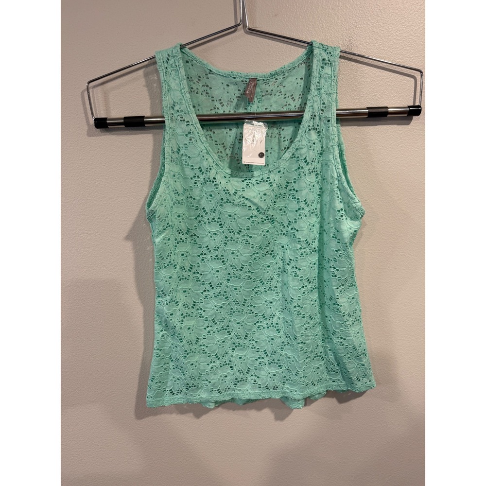 VANITY Essentials Mint Green Lace Button‎ Back Tank Top Women's Size L